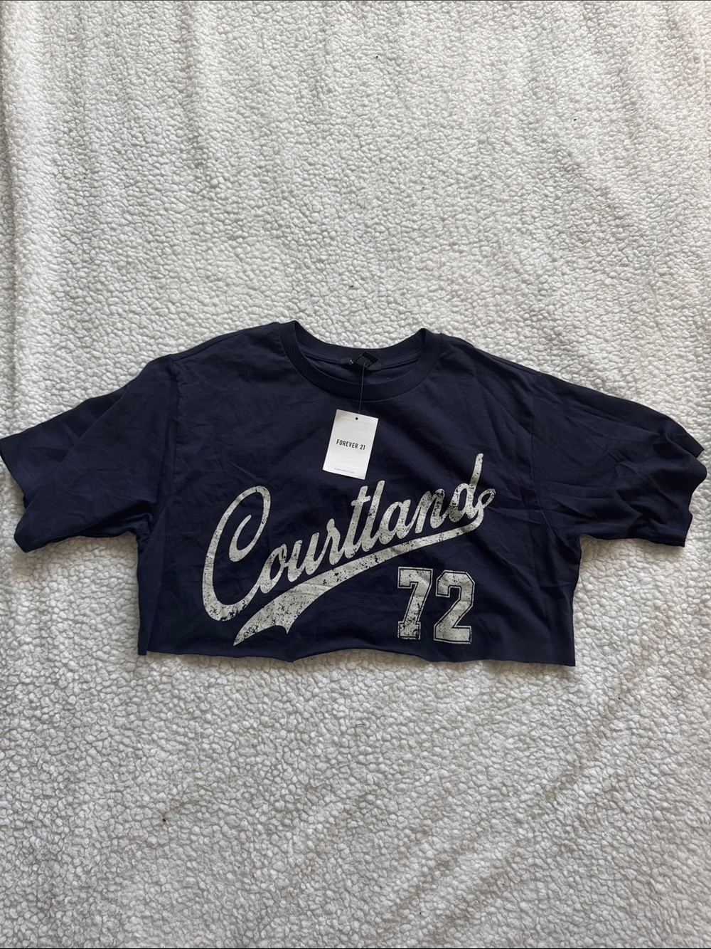 Forever 21 Navy Graphic Crop Tee with 'Courtland 72' Print
